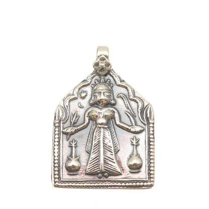 800 Silver Vintage Kali Hindu Goddess Oxidized Pendant