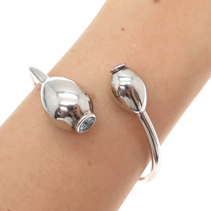 TSIKOLIA Sterling Silver Blue & Purple C Z Vase Adjustable Bangle Bracelet 6.5"