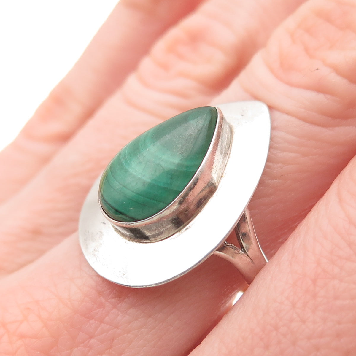 Lincoln Robert Navajo Old Pawn Sterling Silver Vintage Malachite Ring Size 7.75