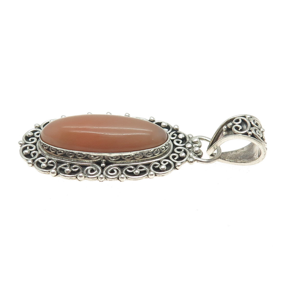 SUARTI BALI 925 Sterling Silver Vintage Peach Carnelian Gem Swirl Frame Pendant