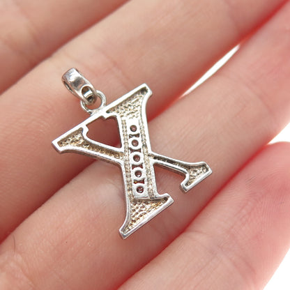 925 Sterling Silver Round-Cut C Z Letter X Minimalist Charm Pendant