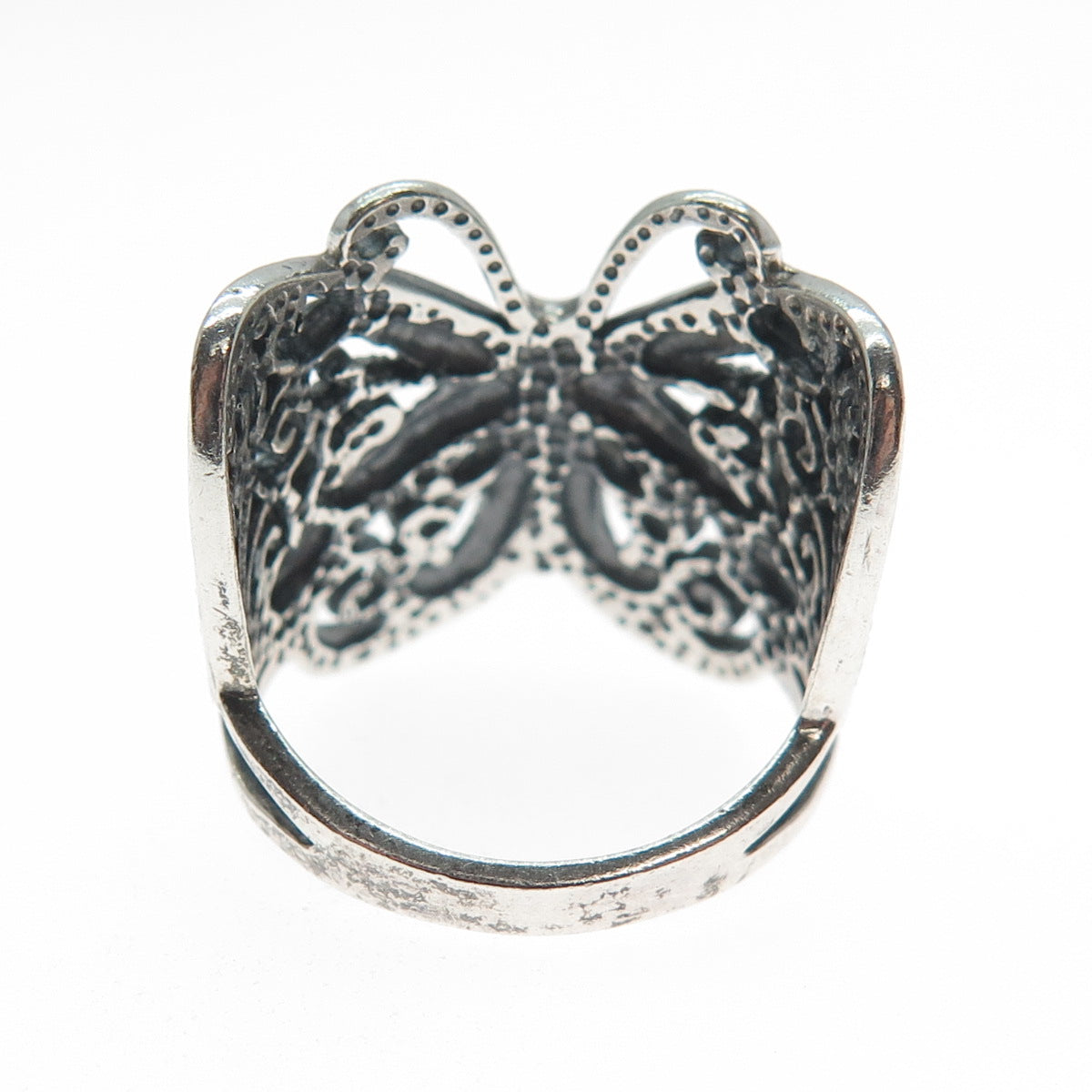 925 Sterling Silver Vintage Rhinestone Butterfly Oxidized Ring Size 6.75