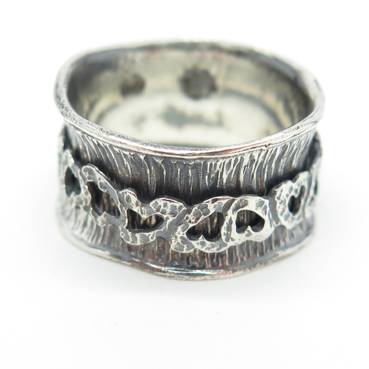925 Sterling Silver Vintage Textured Modernist Ring Size 8