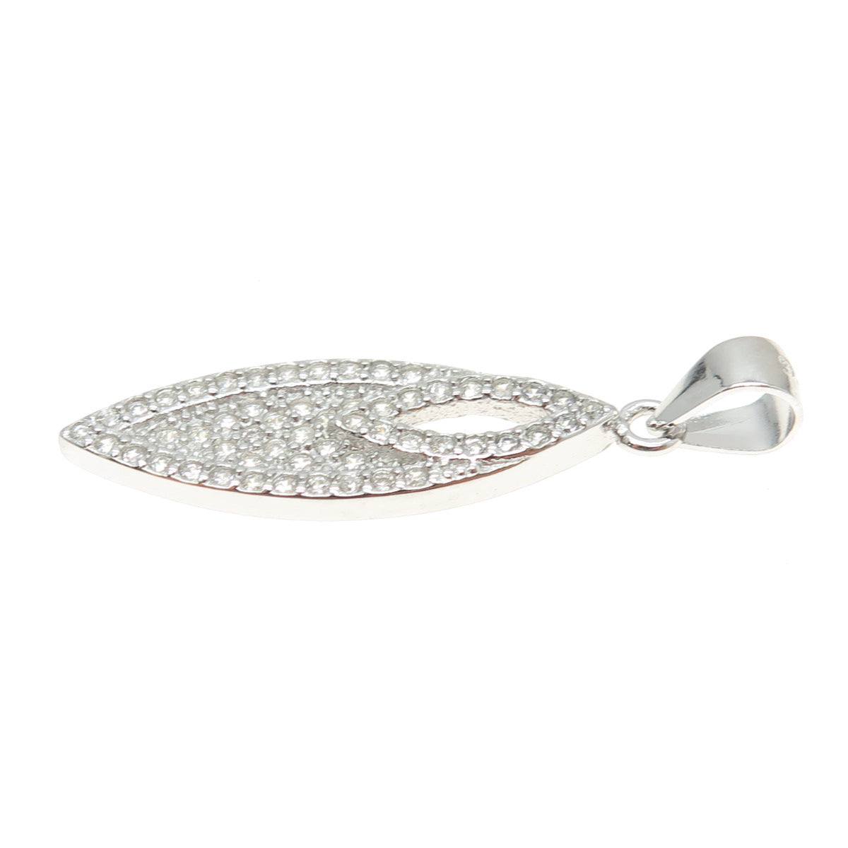 925 Sterling Silver Pave C Z Marquise Shape Pendant