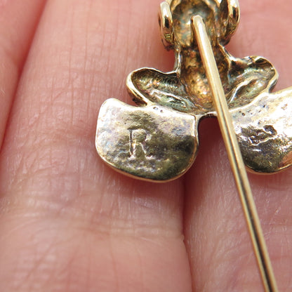 925 Sterling Silver Gold Plated Vintage R Artisan Frog For Good Luck Lapel Pin