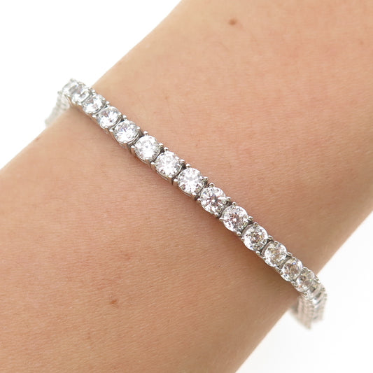 925 Sterling Silver Round-Cut C Z Tennis Link Bracelet 7"