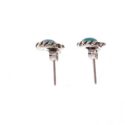 Shube 925 Sterling Silver Vintage Real Turquoise Oxidized Stud Earrings