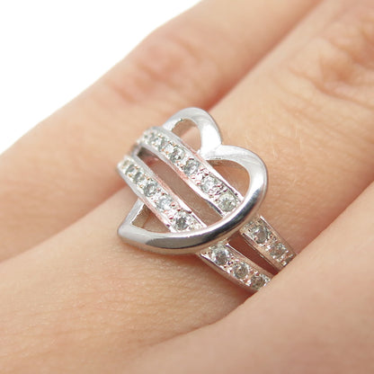 925 Sterling Silver Round-Cut C Z Heart Ring Size 5.75