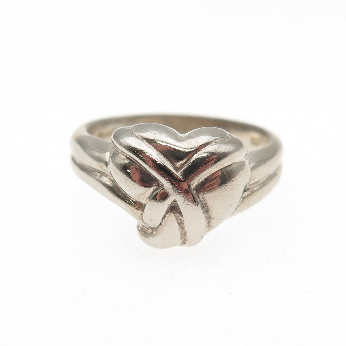 925 Sterling Silver Vintage Modernist Heart Ring Size 7.25
