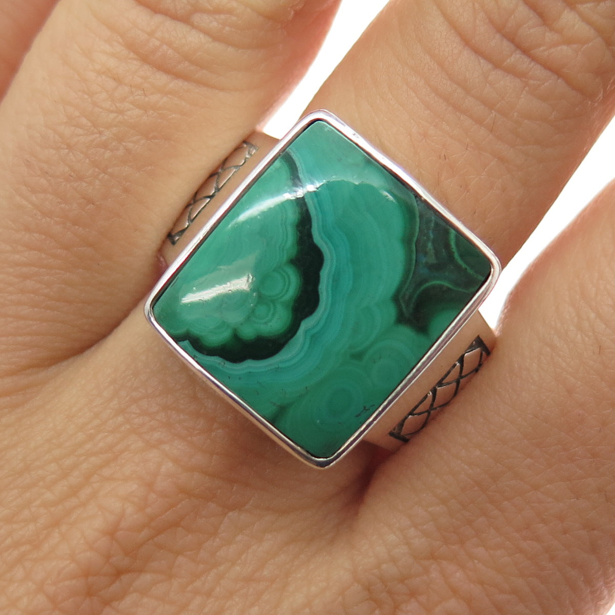 PHLD PlayHardLookDope 925 Sterling Silver Real Malachite Ring Size 10.75