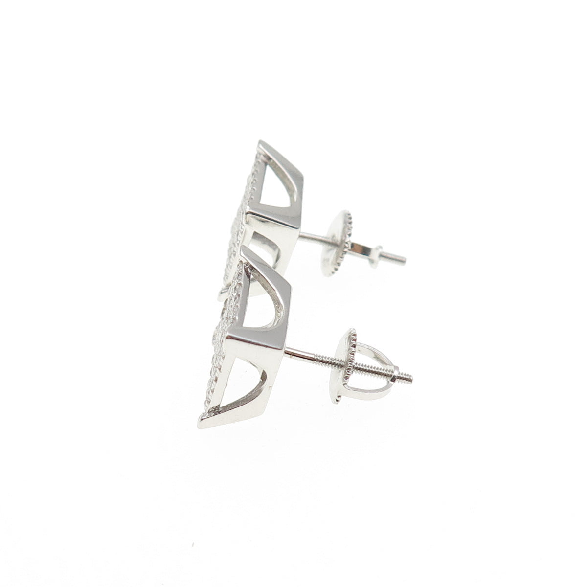 925 Sterling Silver Round-Cut C Z Square Stud Earrings