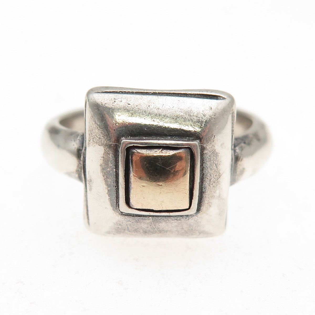 925 Sterling Silver Gold Accent Vintage Modernist Oxidized Ring Size 6.75