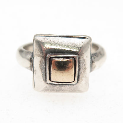 925 Sterling Silver Gold Accent Vintage Modernist Oxidized Ring Size 6.75