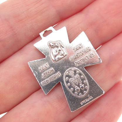 925 Sterling Silver Antique Art Deco 4-Way Cross Oxidized Charm Pendant