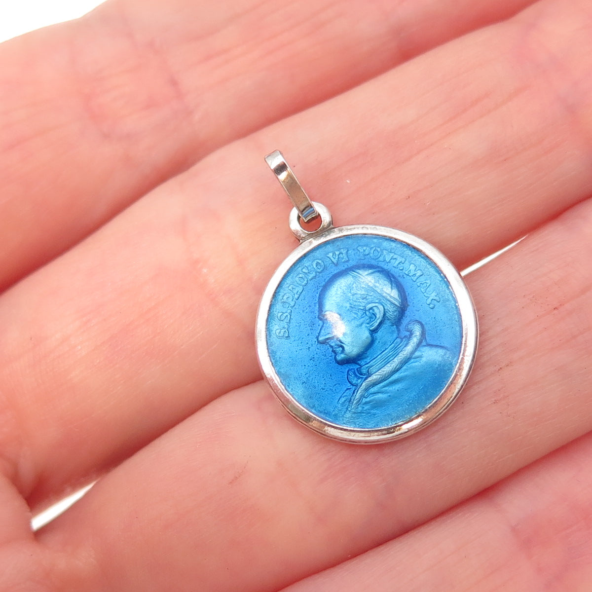835 Silver Antique Art Deco Enamel Pope Paul VI Roma Coat of Arms Charm Pendant