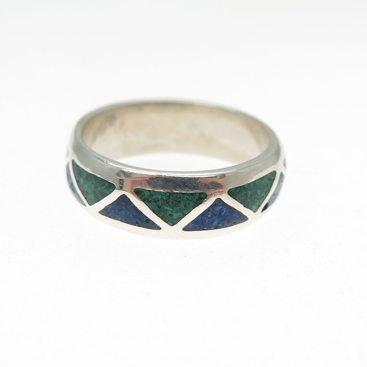 COP CASTINGS ON PARADE 925 Sterling Vintage Turquoise Lapis Inlay Ring Size 6.25
