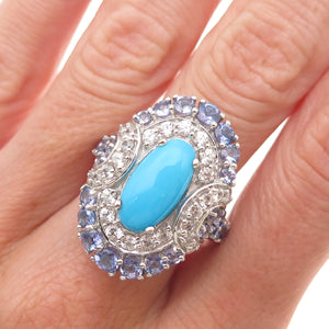 Chuck Clemency 925 Sterling Real Turquoise Tanzanite White Topaz Ring Size 8.25