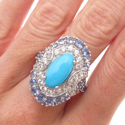 Chuck Clemency 925 Sterling Real Turquoise Tanzanite White Topaz Ring Size 8.25