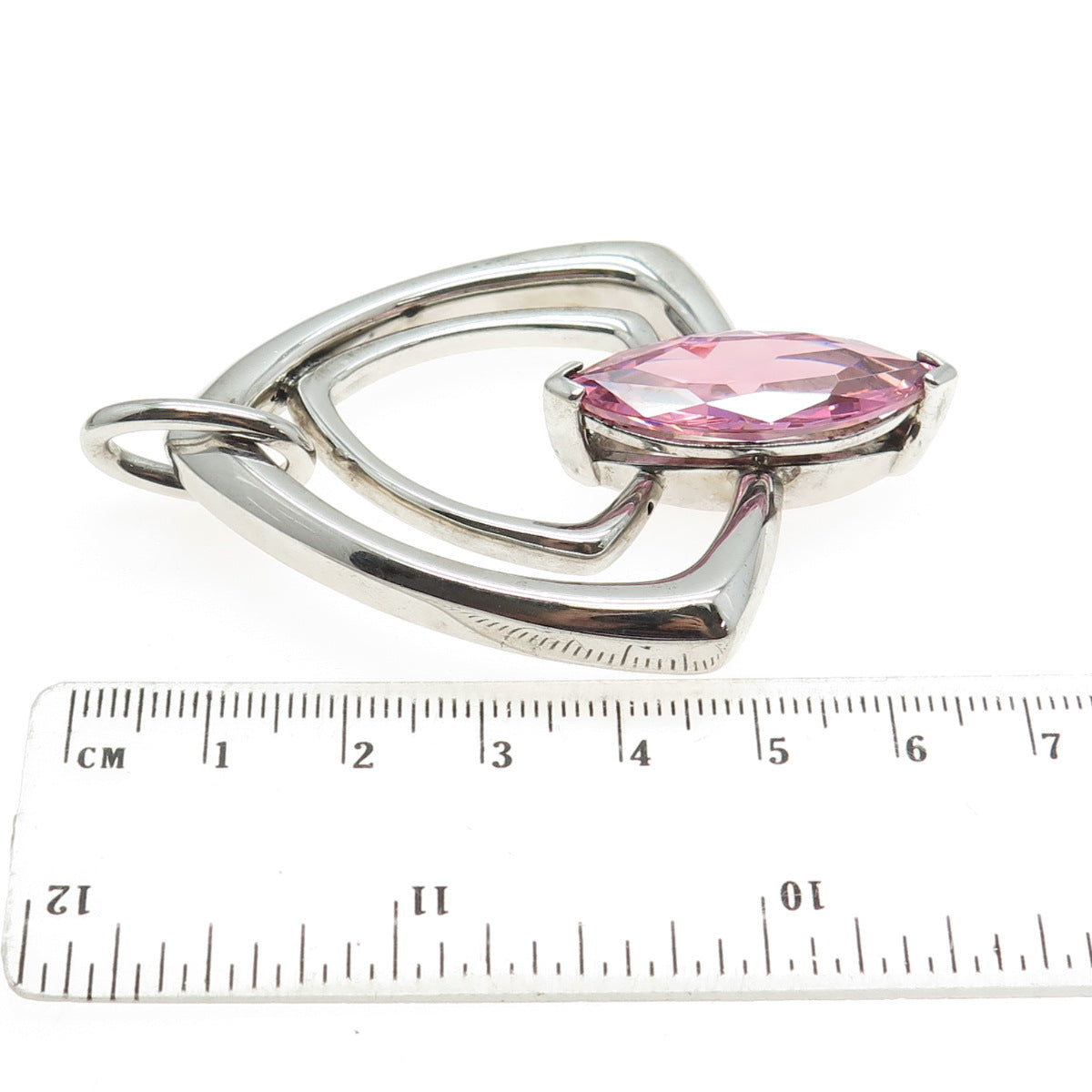 ELLE 925 Sterling Silver Marquise-Cut Pink C Z Modernist Large Pendant