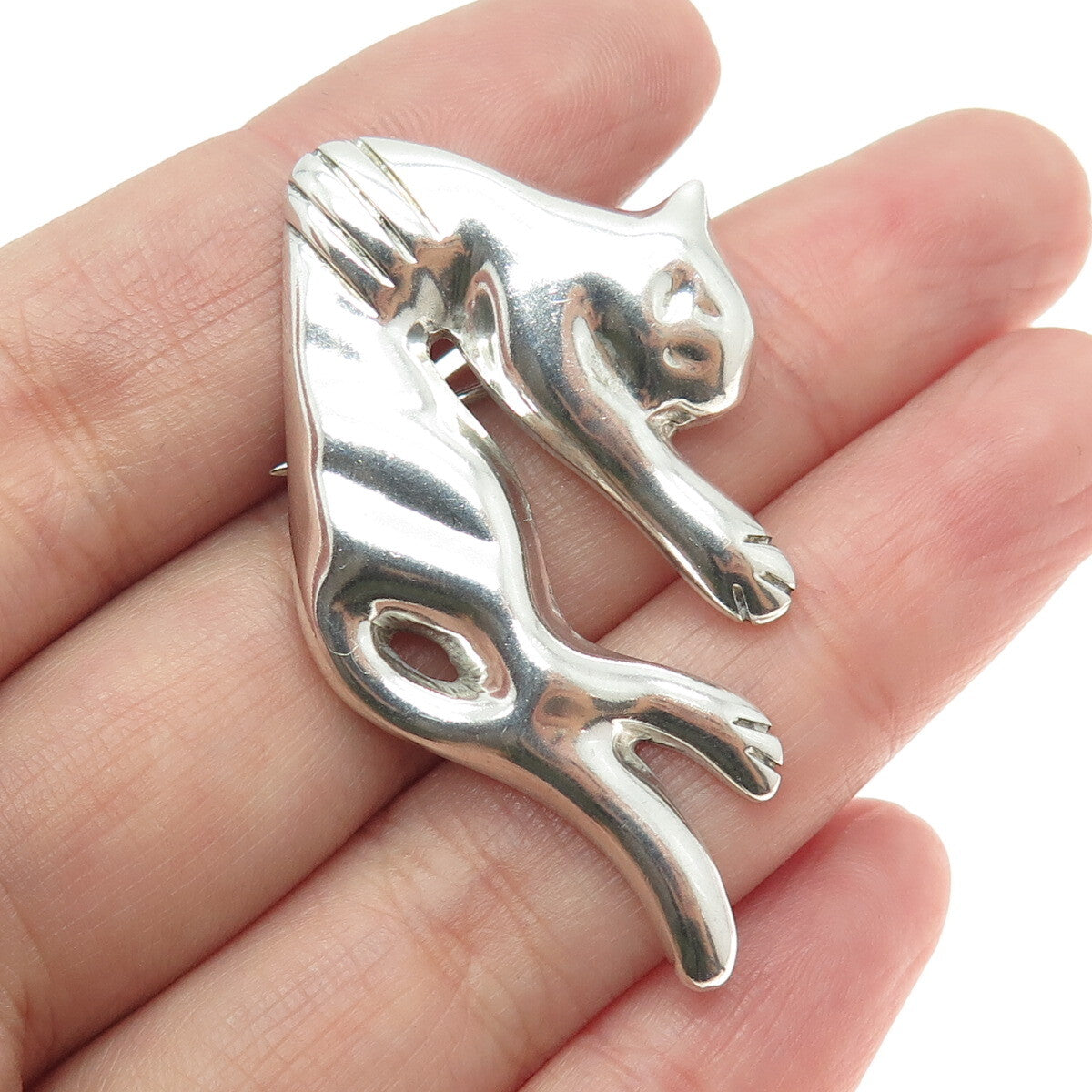 925 Sterling Silver Vintage Mexico Modernist Cat Pin Brooch