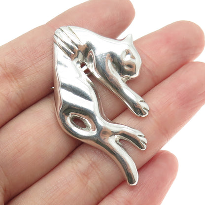 925 Sterling Silver Vintage Mexico Modernist Cat Pin Brooch