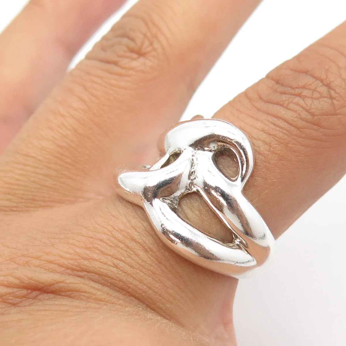 925 Sterling Silver Vintage Knot Modernist Cocktail Ring Size 8.25