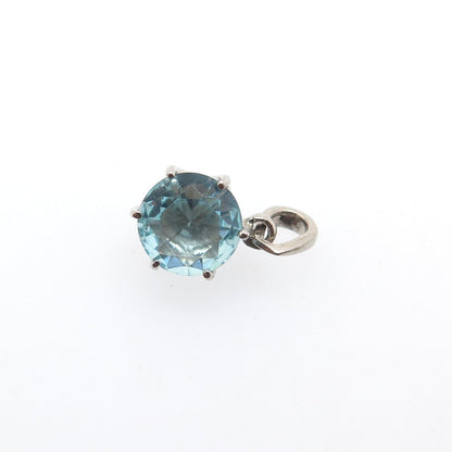 925 Sterling Silver Round-Cut Blue C Z Minimalist Charm Pendant