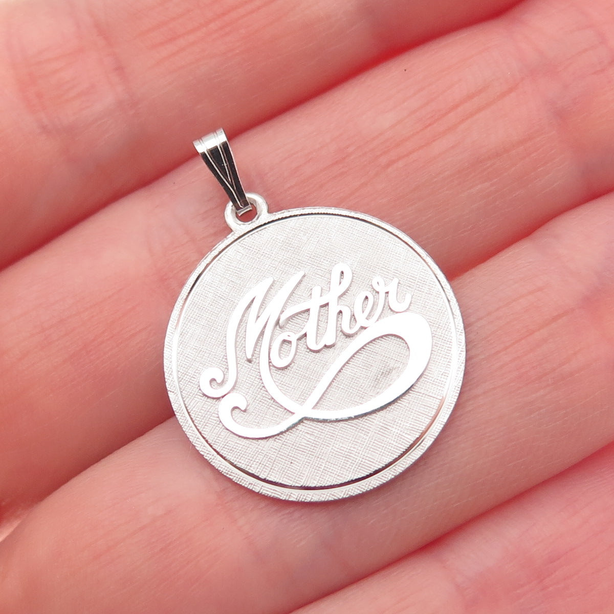 BEAU 925 Sterling Silver Vintage Mother Round Tag Charm Pendant