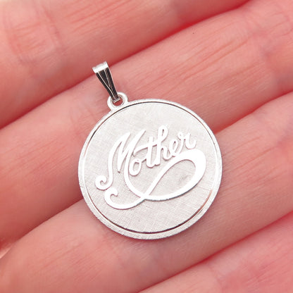 BEAU 925 Sterling Silver Vintage Mother Round Tag Charm Pendant