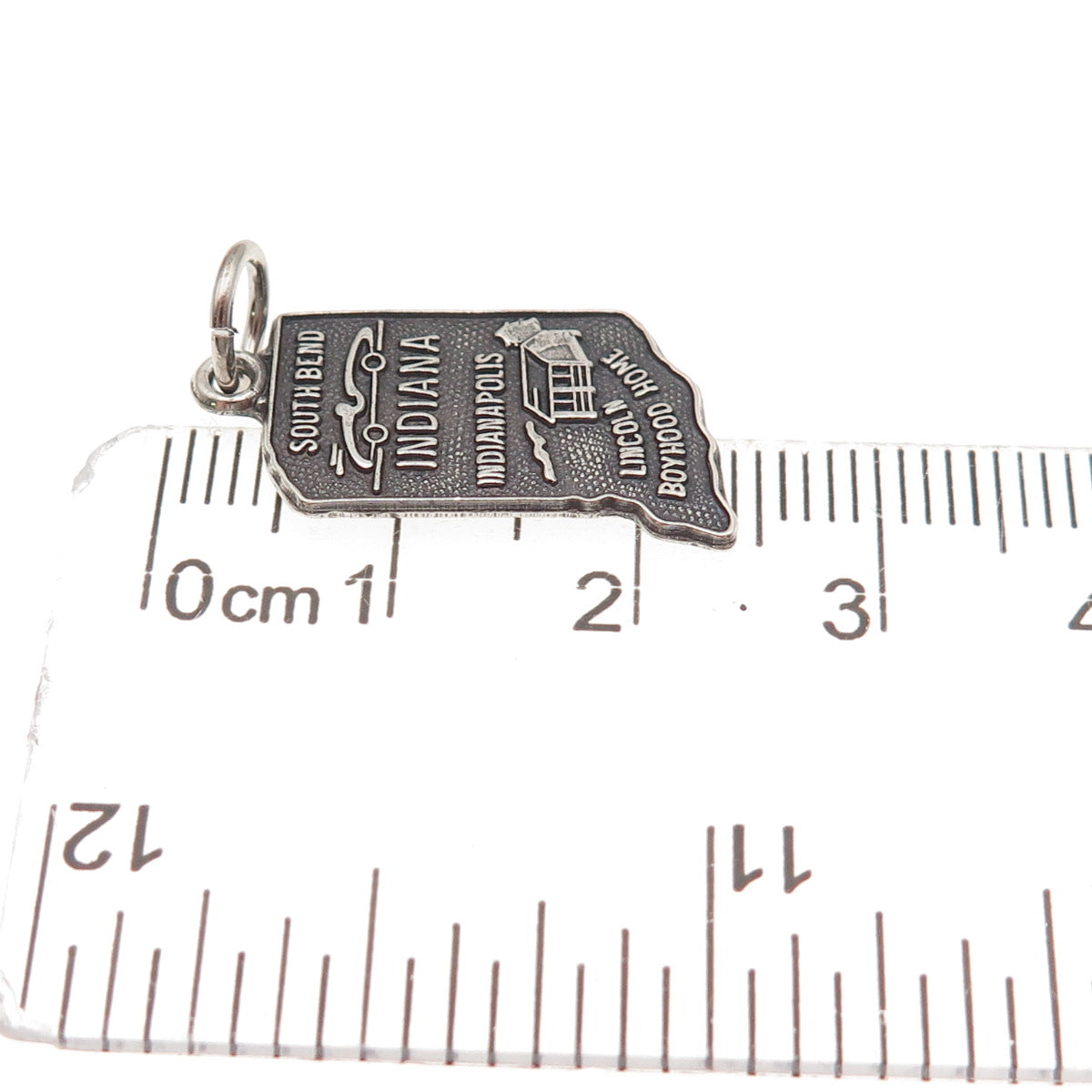 925 Sterling Silver Vintage Indiana State Map Oxidized Mini Charm Pendant