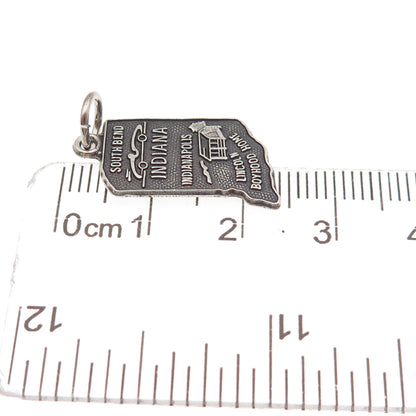 925 Sterling Silver Vintage Indiana State Map Oxidized Mini Charm Pendant