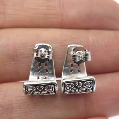 925 Sterling Silver Vintage Ornate Heart Oxidized Earrings