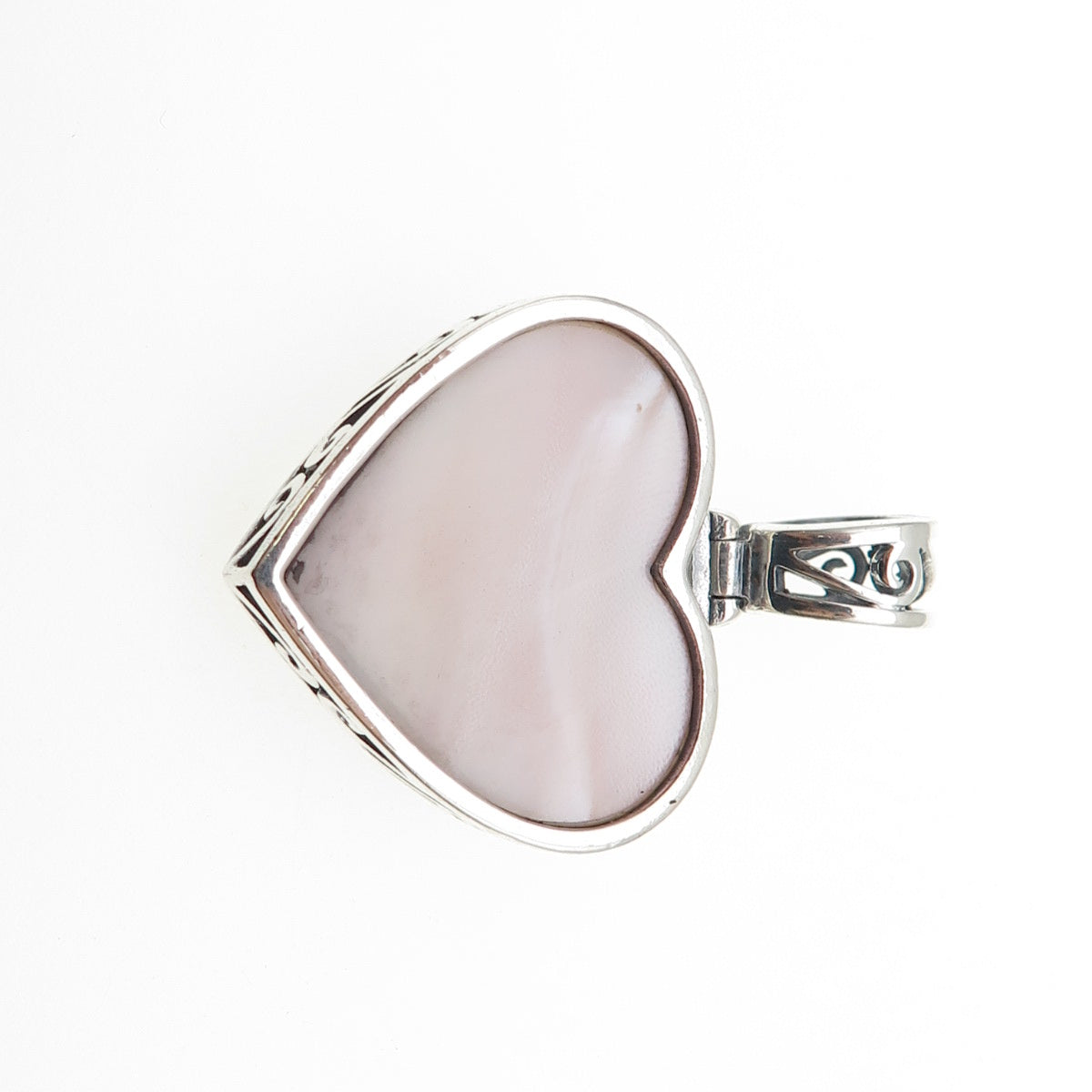 BOMA 925 Sterling Silver Vintage Real MOP Ornate Heart Charm Pendant