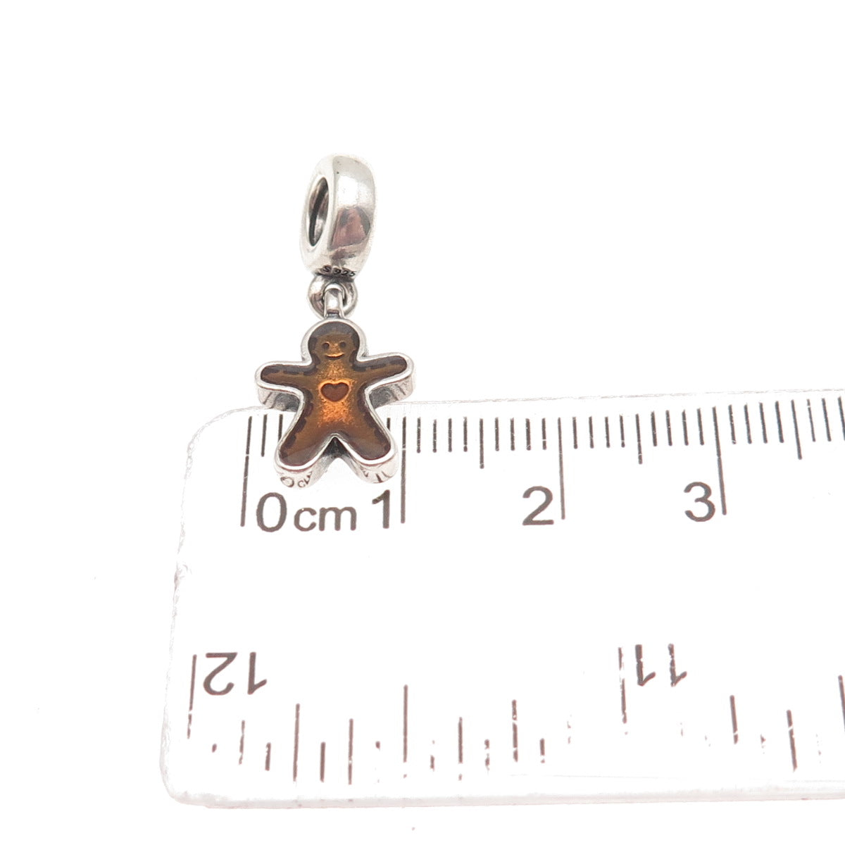 PANDORA 925 Sterling Silver Enamel Gingerbread Man Slide Dangle Charm