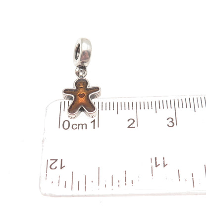 PANDORA 925 Sterling Silver Enamel Gingerbread Man Slide Dangle Charm