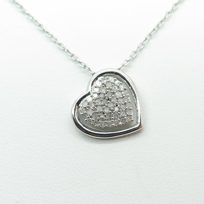 925 Sterling Silver Real Round-Cut Diamond Heart Cable Chain Necklace 18"