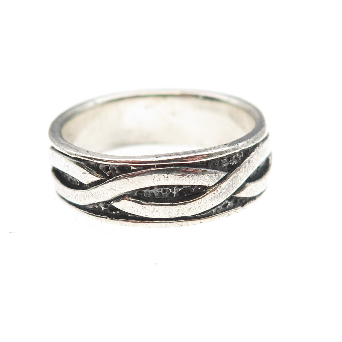 925 Sterling Silver Vintage Woven Oxidized Band Ring Size 9.5