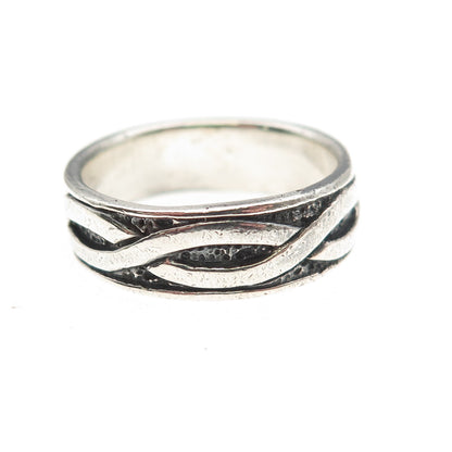 925 Sterling Silver Vintage Woven Oxidized Band Ring Size 9.5