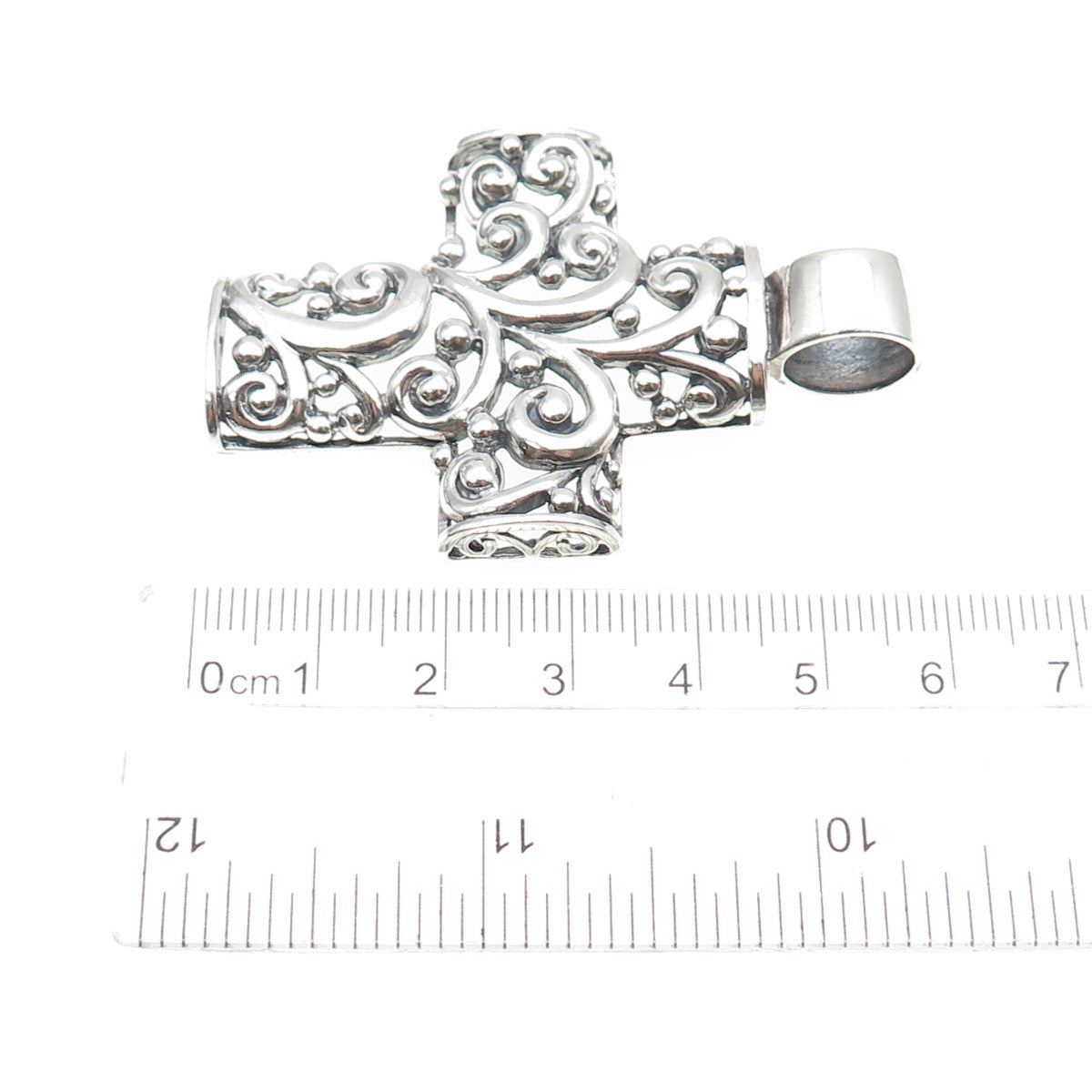 SX Sally C 925 Sterling Silver Vintage Ornate Cross Oxidized Pendant