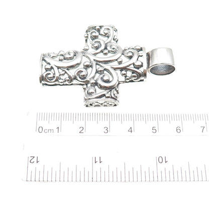SX Sally C 925 Sterling Silver Vintage Ornate Cross Oxidized Pendant