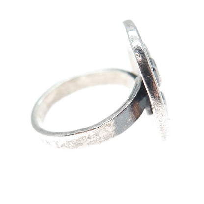 BRENDA SCHOENFELD 925 Sterling Vintage 1993 Mexico Button Oxidized Ring Size 6.5