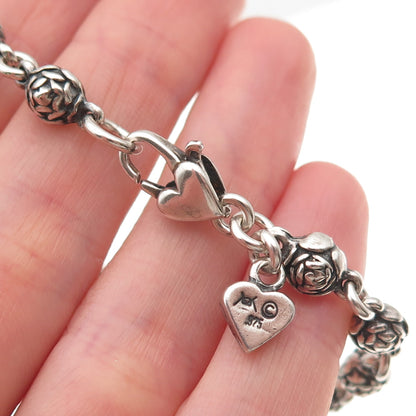 Mary Kay Donnelly 925 Sterling Silver Vintage Rosebud Link Bracelet 6.75"