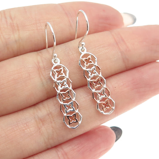 925 Sterling Silver 2-Tone Floral Link Dangling Earrings