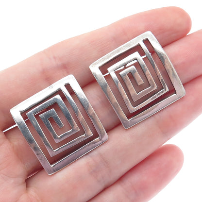 925 Sterling Silver Vintage Mexico Mayan Spiral Maze Earrings