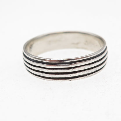 925 Sterling Silver Vintage Lined Oxidized Band Ring Size 13