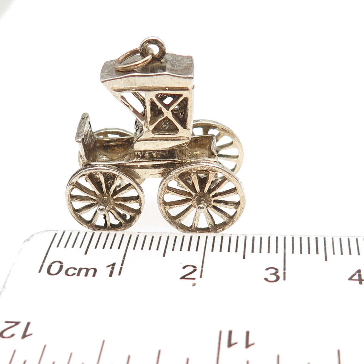 925 Sterling Silver Gold Plated Vintage Carriage 3D Charm Pendant