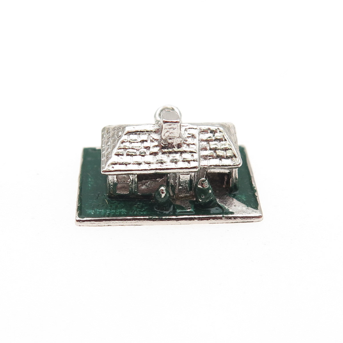 925 Sterling Silver Vintage Enamel House 3D Mini Charm Pendant