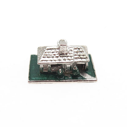 925 Sterling Silver Vintage Enamel House 3D Mini Charm Pendant