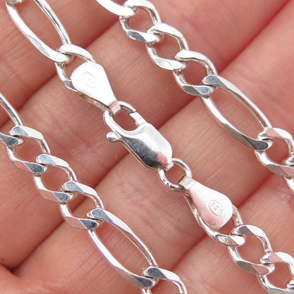 925 Sterling Silver Vintage Italy Figaro Chain Necklace 20"