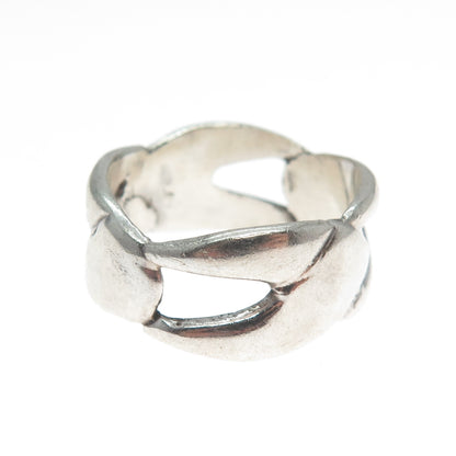 925 Sterling Silver Vintage Modernist Overlap Band Oxidized Ring Size 8.75